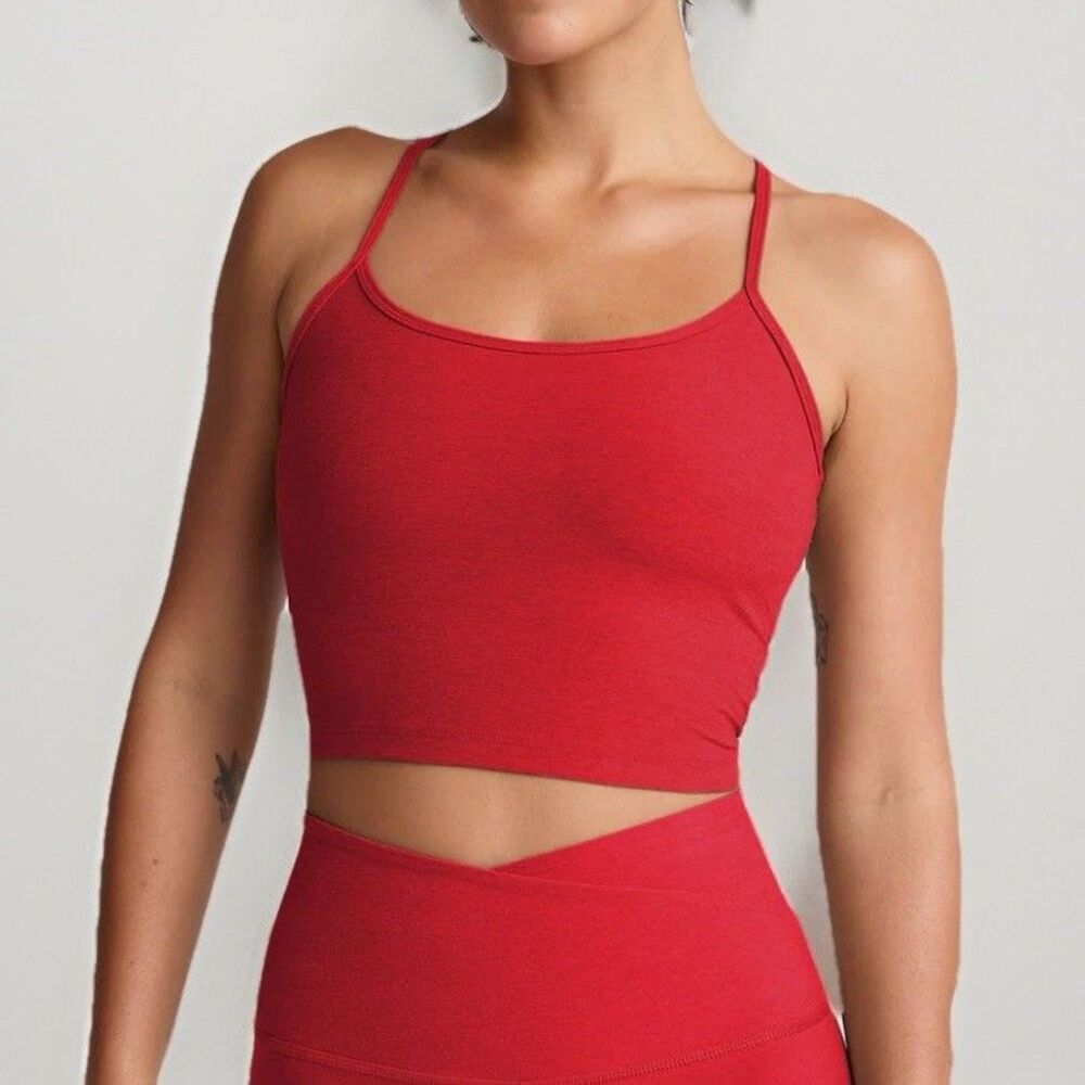Beyond Yoga Spacedye Slim Racerback Cropped Tank Size XL Bright Red Heather NWT